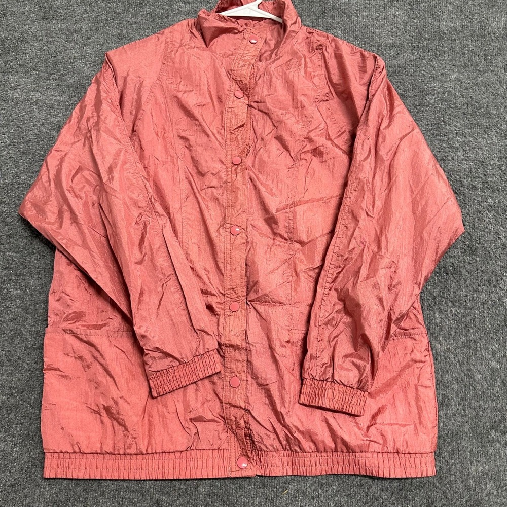 Tudor Court Jacket Womens Size L Pink Nylon Snap Front Lightweight Windbreaker